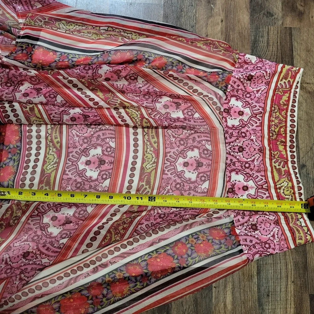 V. Cristina Hot Pink Paisley Sheer Asymmetrical Y2K Style Lined Skirt Size M - Picture 3 of 6